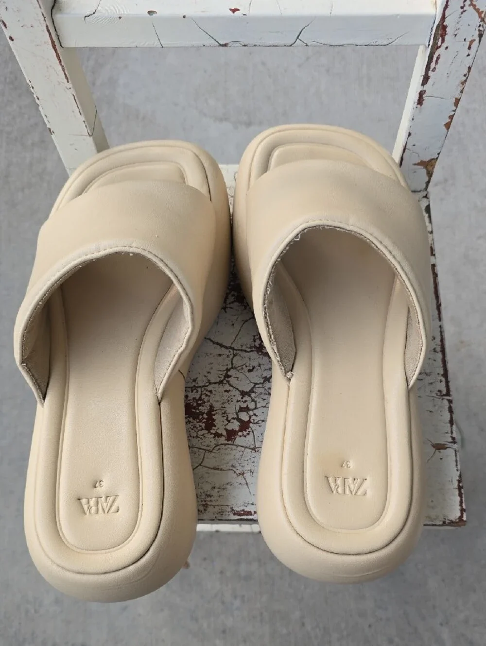 ZARA Platform Cream Slide Sandals 7/37